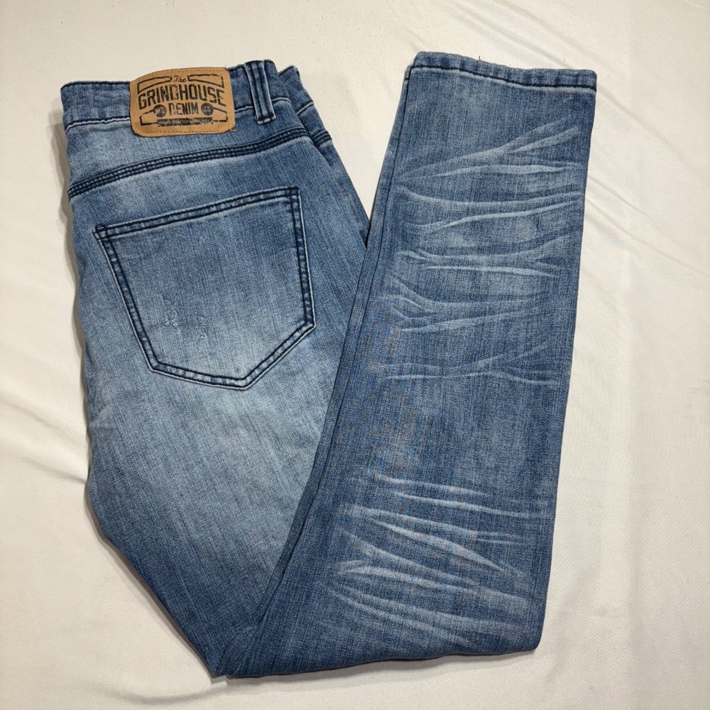 Grindhouse Denim Distressed Jeans Mens 32 Light‎ Blue Slim Fit Ripped Streetwear